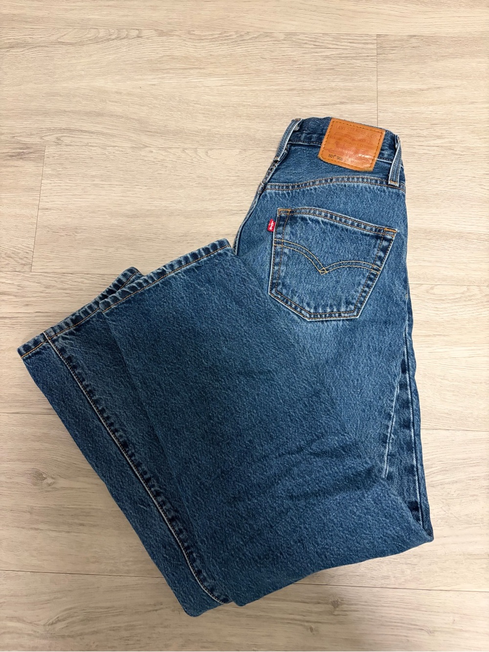 Levi's Straight Leg Blue Denim Jeans with Leather Patch